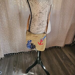 Vera Bradley Straw Crossbody Bag Nautical Anchor Beach